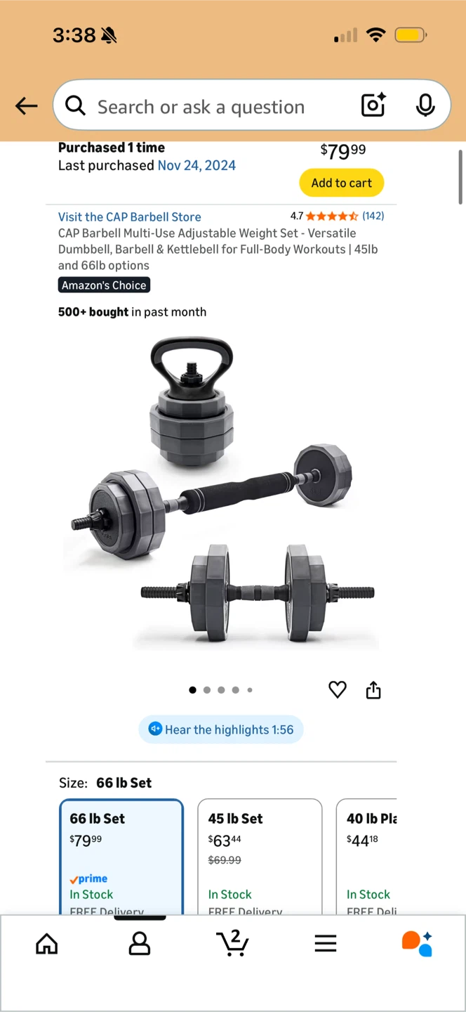 Multi-Use Adjustable 66lb Weight Set - Dumbbell, Barbell - photo 3