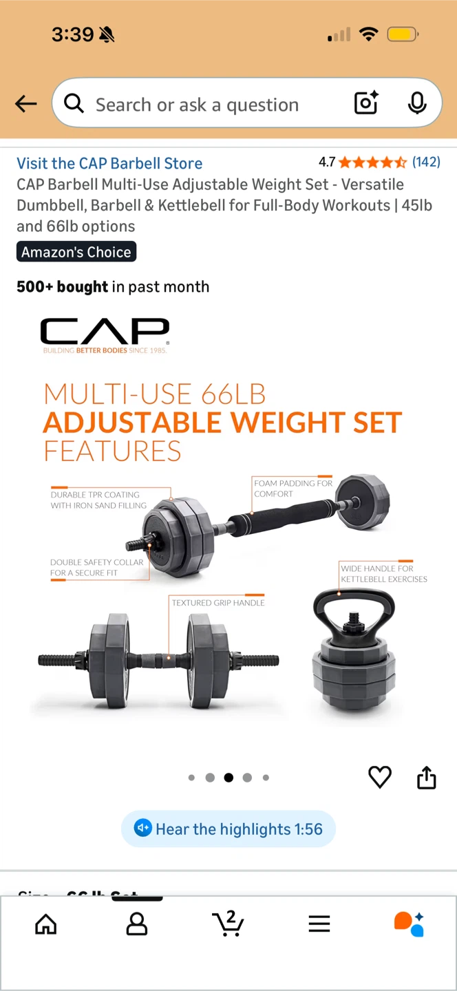 Multi-Use Adjustable 66lb Weight Set - Dumbbell, Barbell