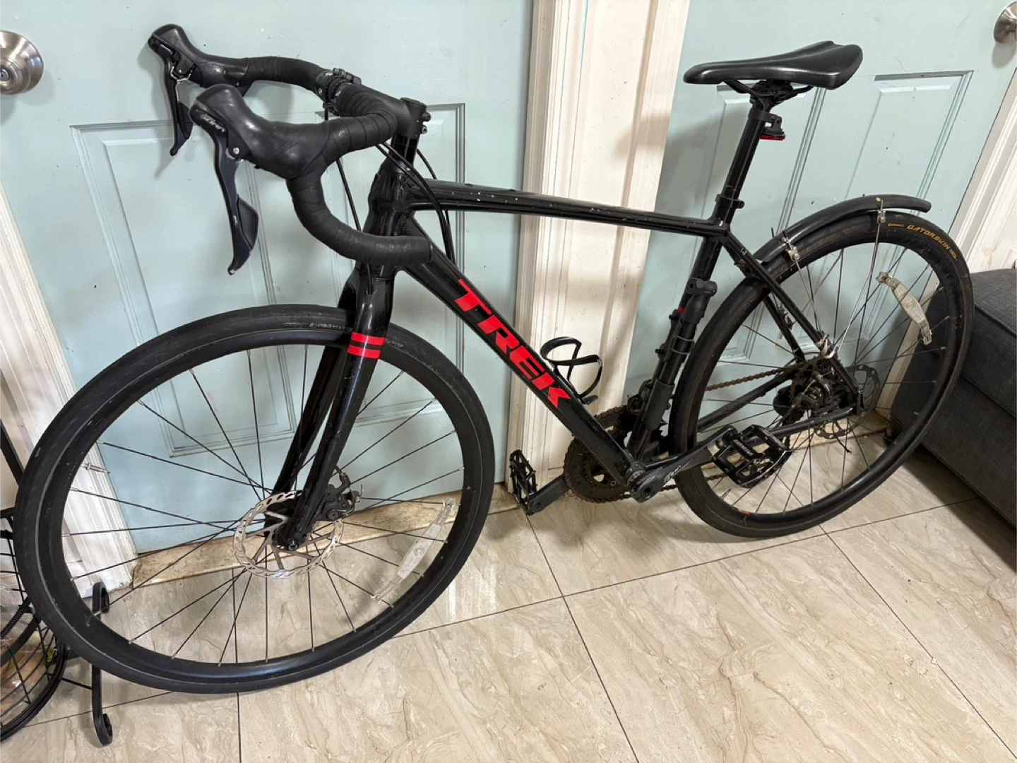 Trek Black Road Bike with Fenders
