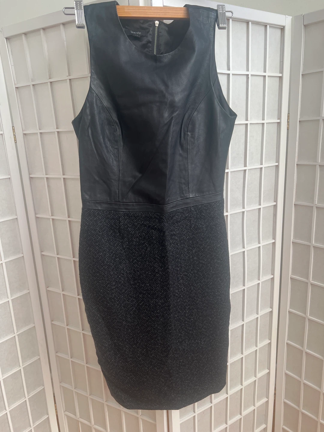 Teenflo Black Faux Leather & Textured Panel Dress