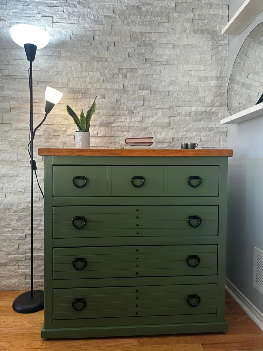Green 4-Drawer Dresser with Wood Top
