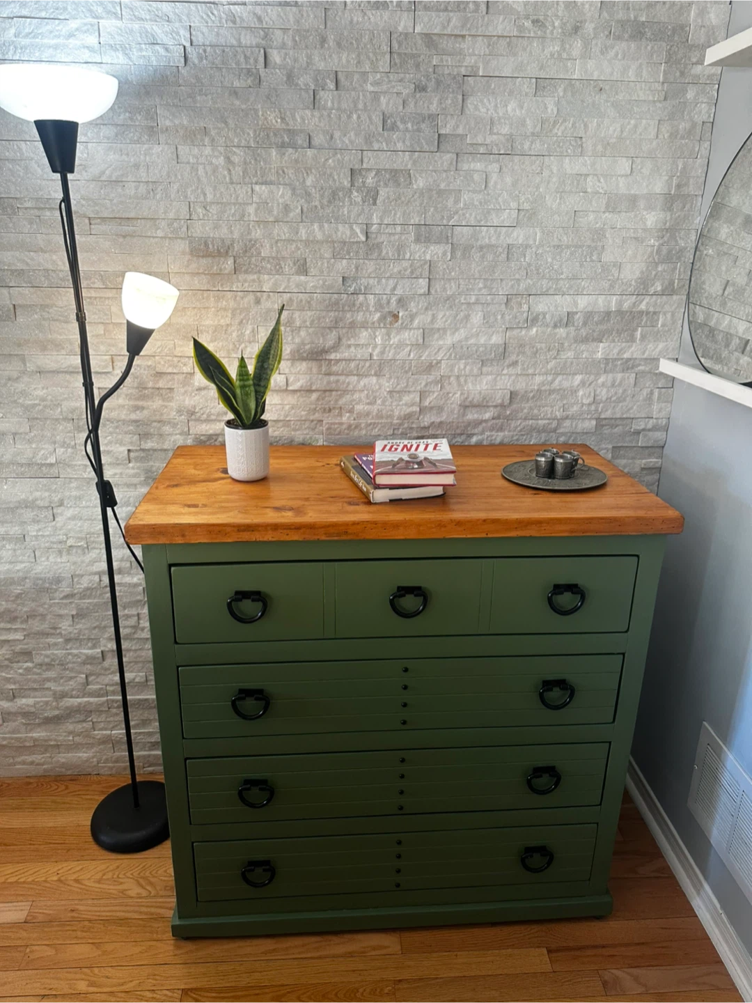 Green 4-Drawer Dresser with Wood Top - photo 3