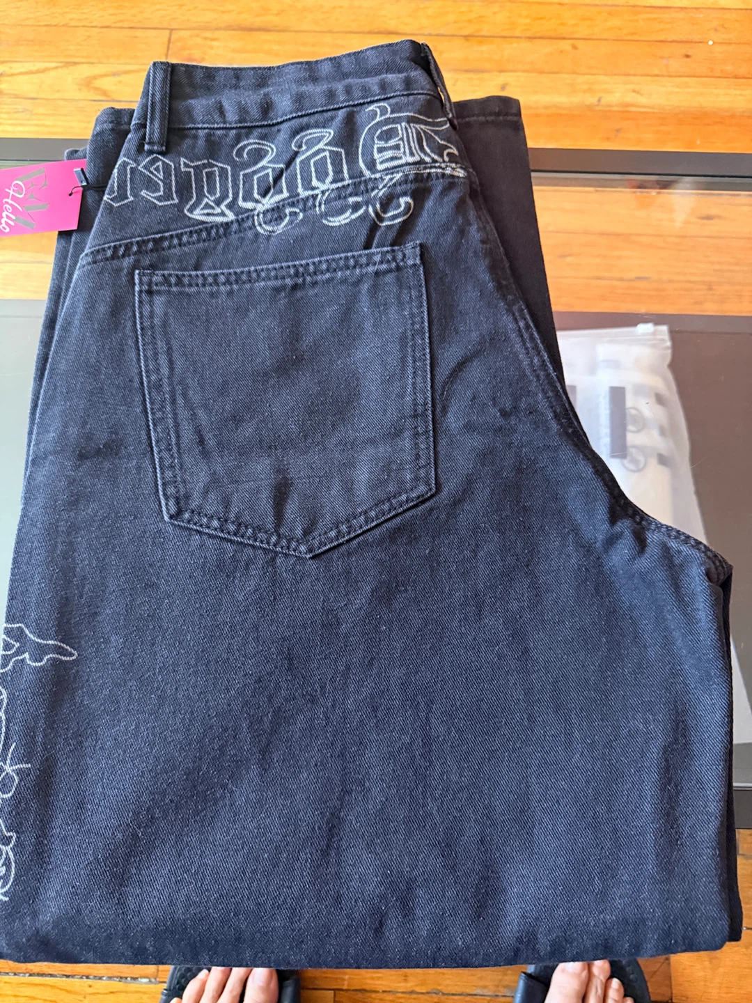 Hello EM Black Embroidered Denim Jeans Size M - photo 4