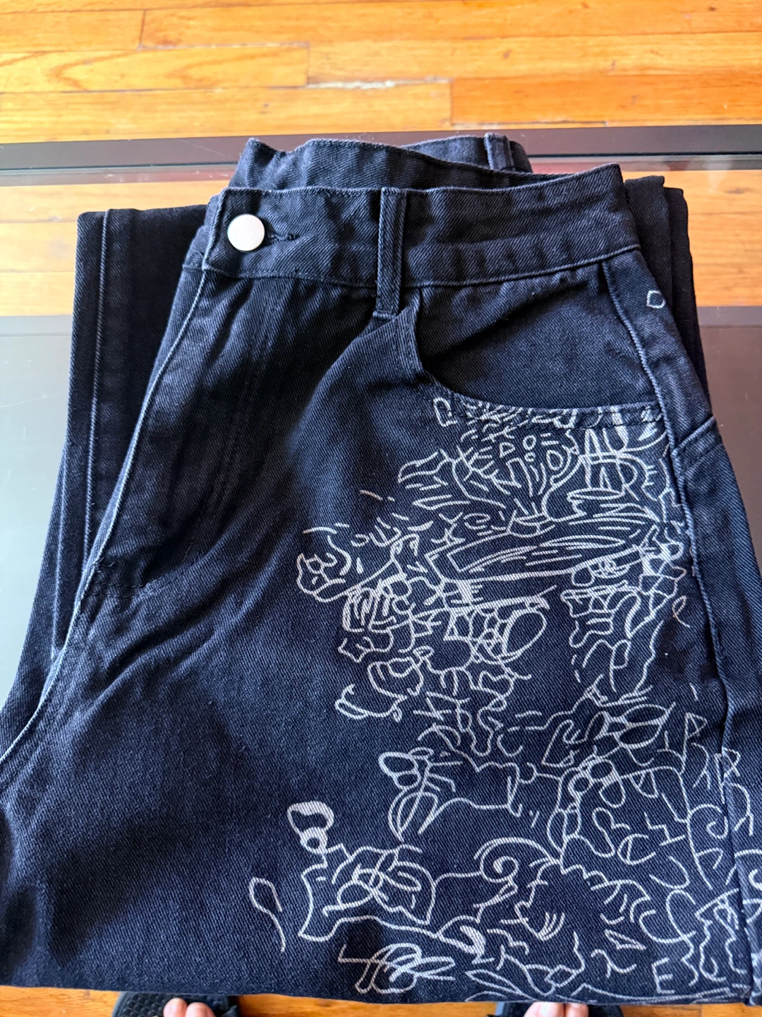Hello EM Black Embroidered Denim Jeans Size M - photo 2