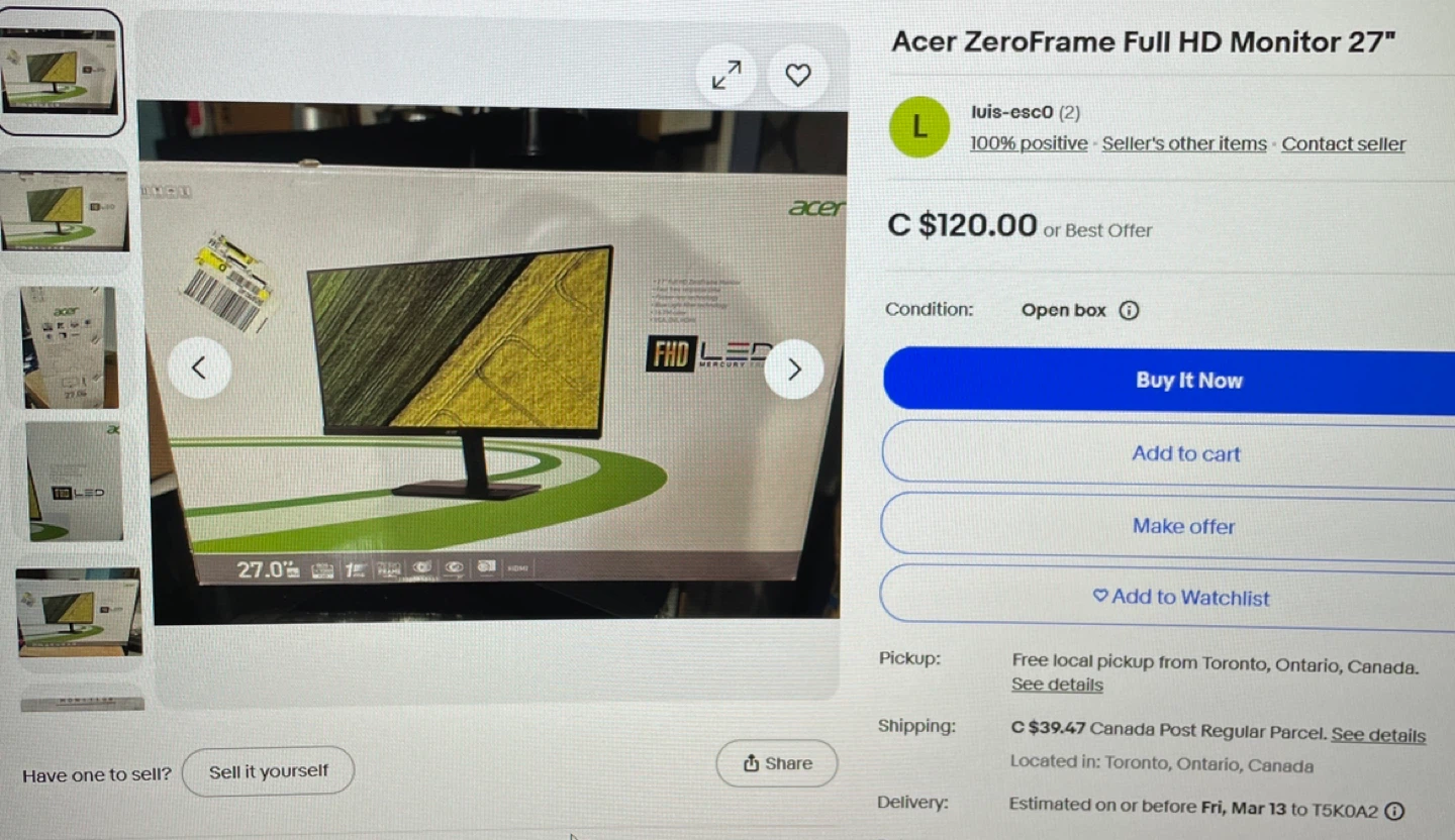 27” 1080p Acer LED Monitor (KA271 bbid)