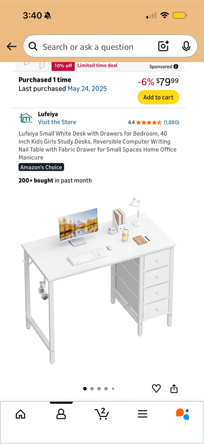 Lufeiya Small White Desk with Drawers