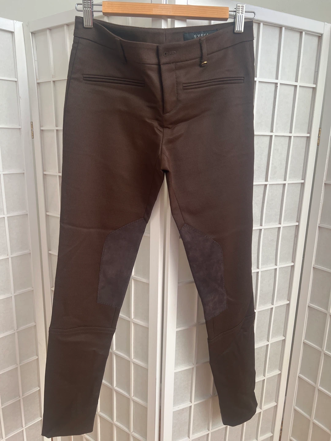 Brown Gucci Riding Pants with Suede Knee Patches