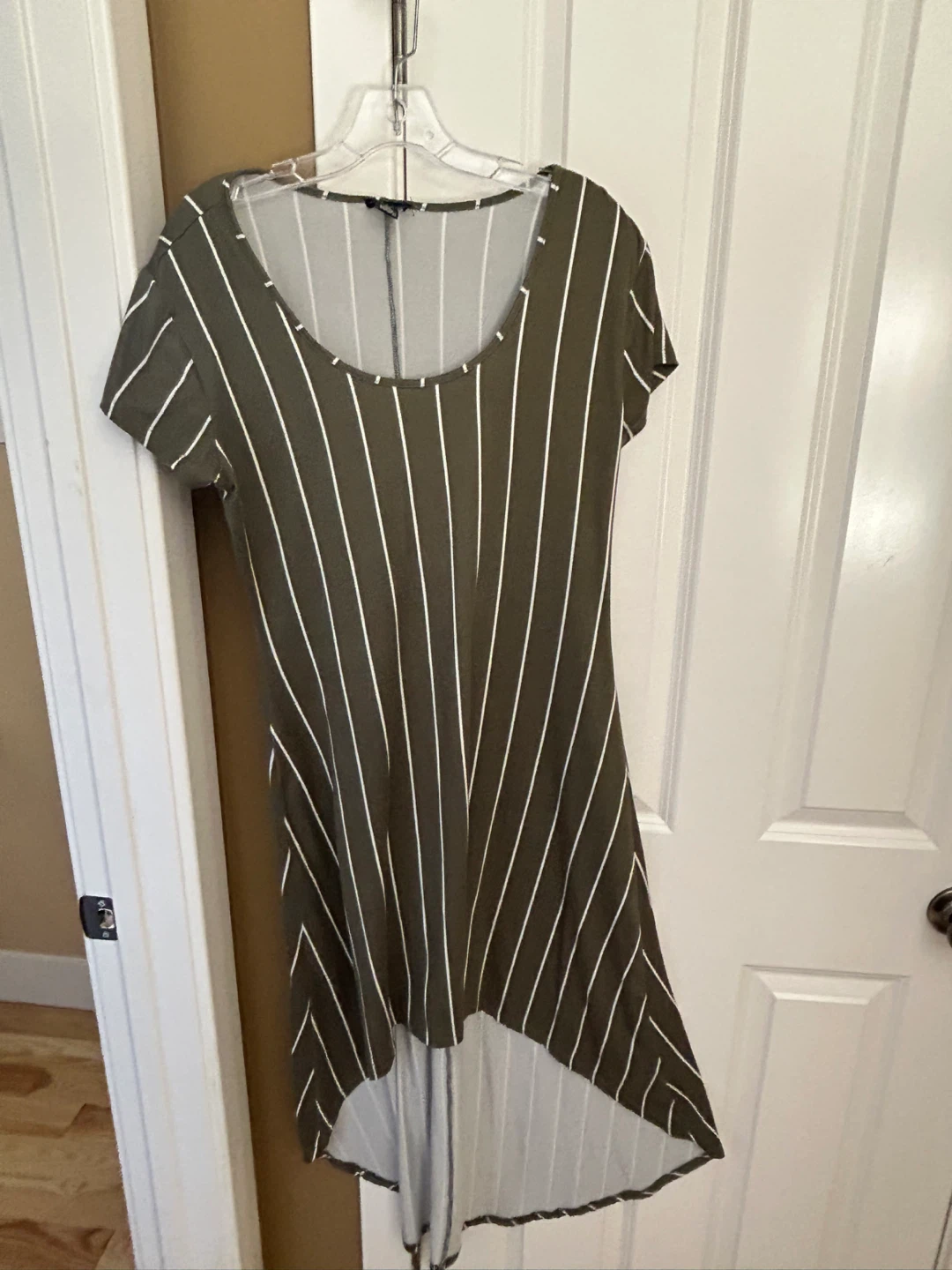 MAGAZINE Olive Green Striped High-Low Dress Size L/G