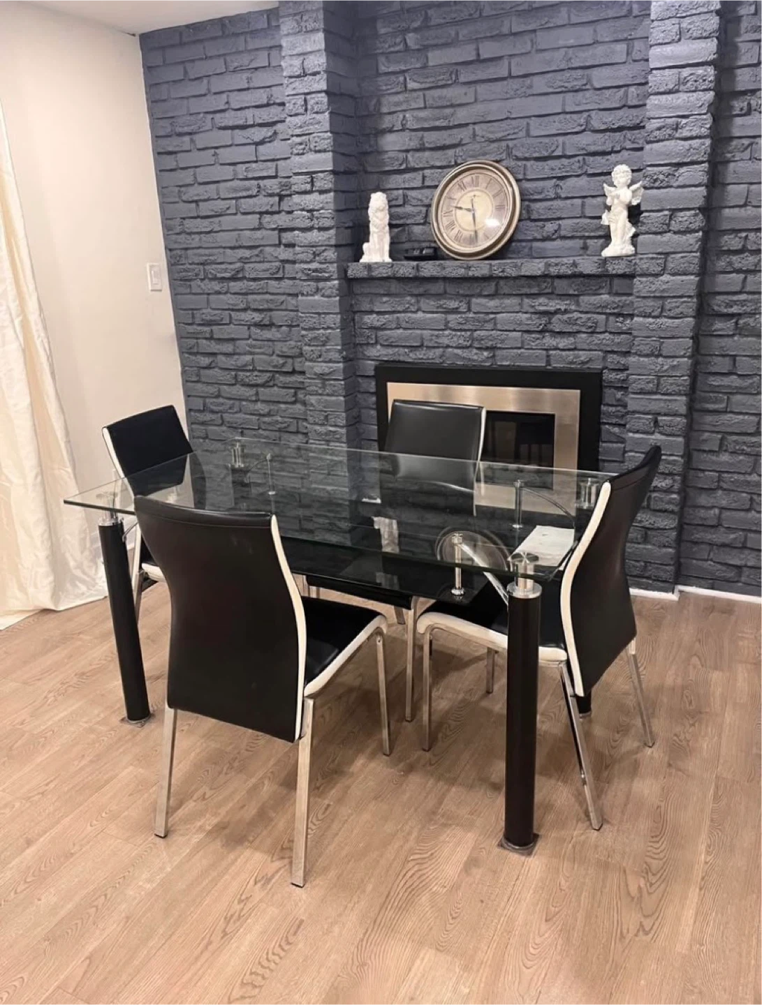 Glass Top Dining Table with 4 Black Chairs