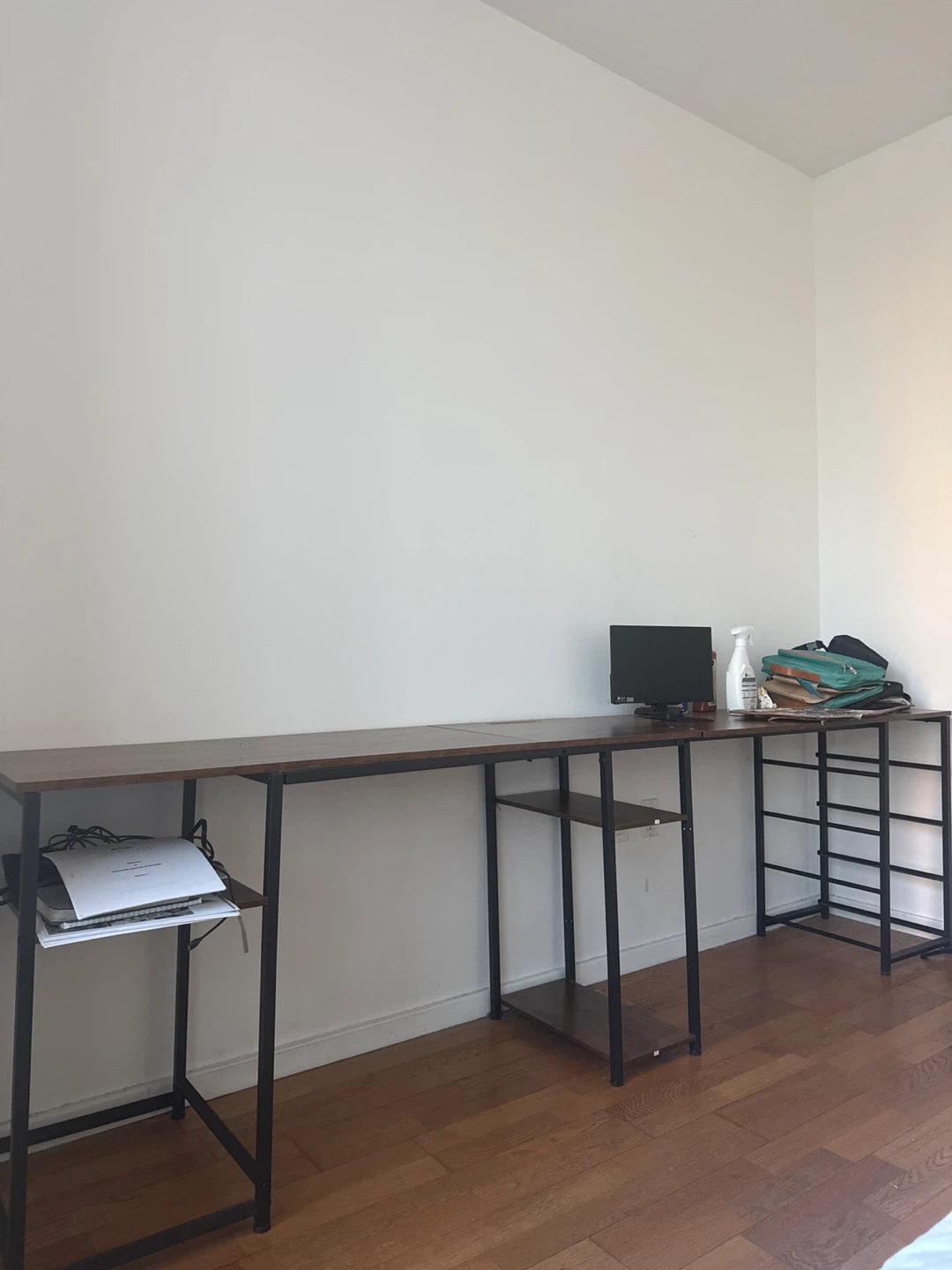 Long Wooden Desk with Shelving