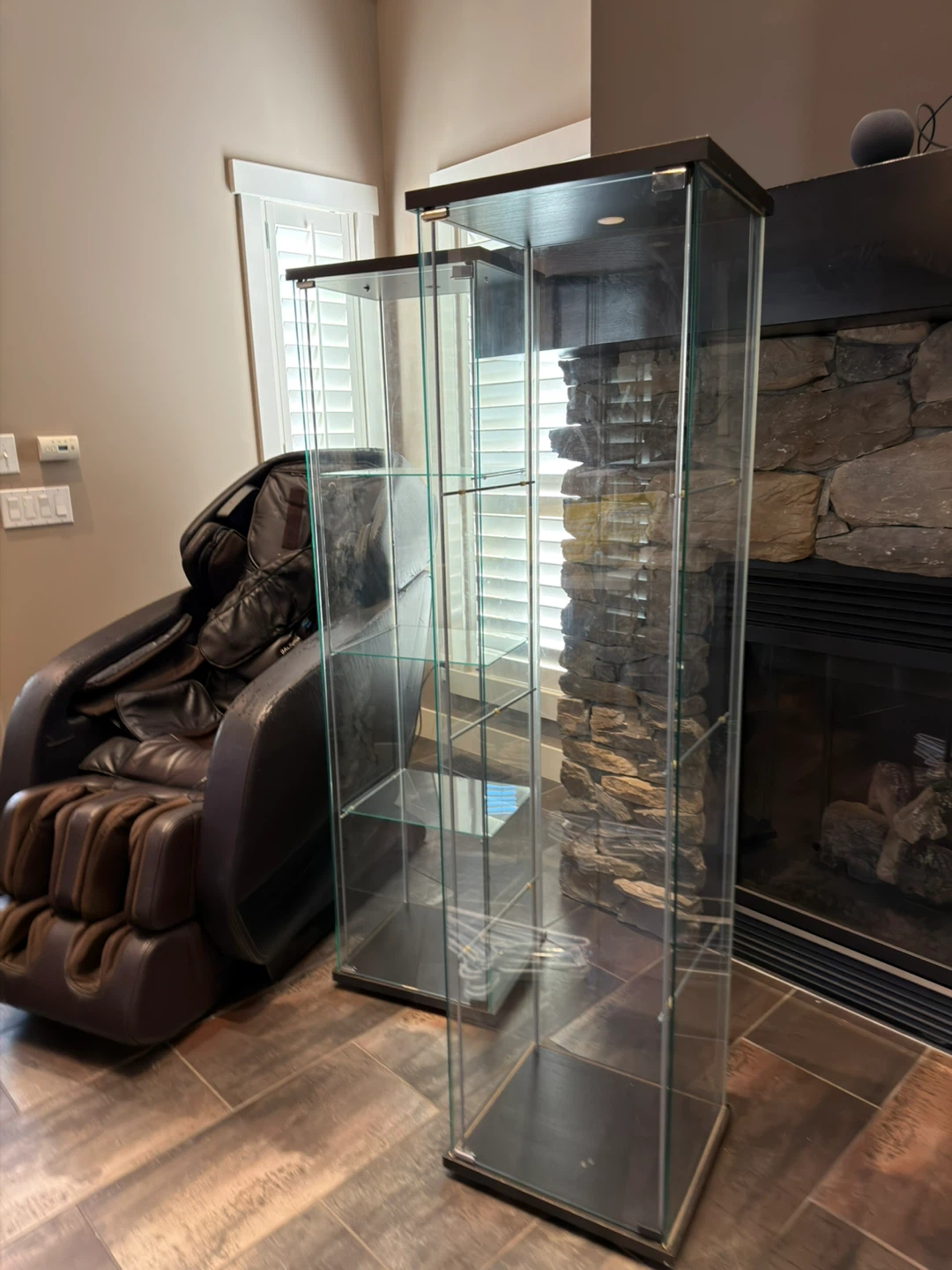 Glass Display Cabinet with Dark Wood Accents
