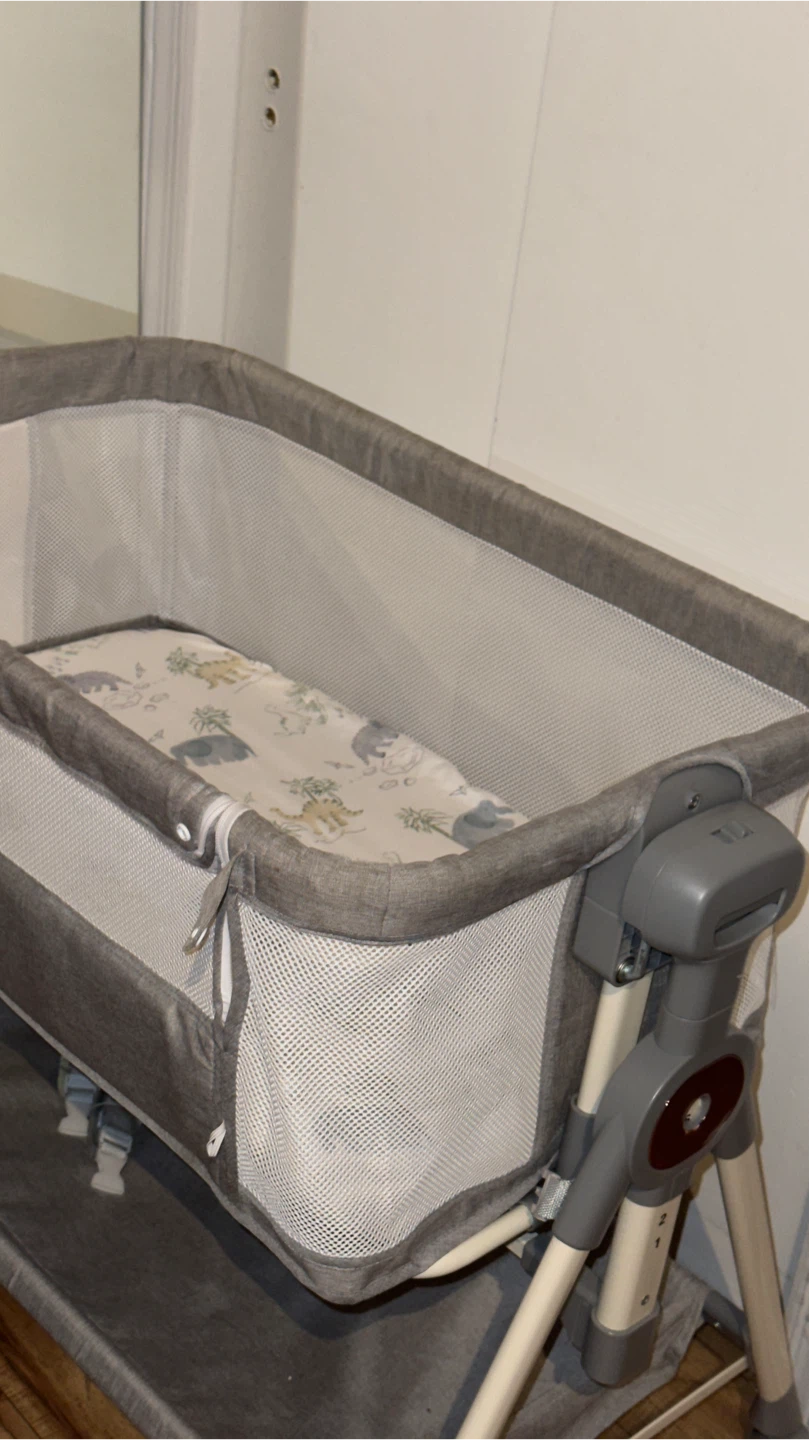 Grey Bassinet with Mattress Pad