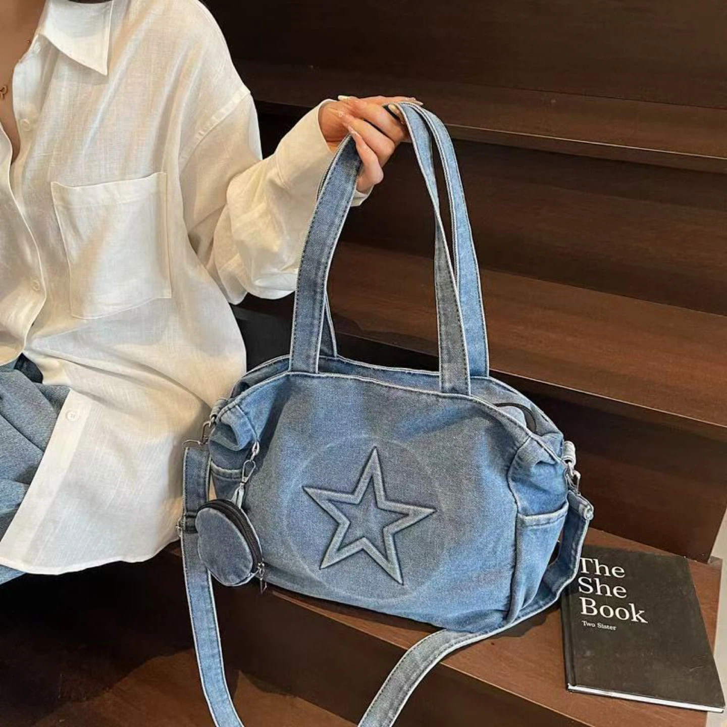 Denim Star Tote Bag with Coin Pouch - photo 3