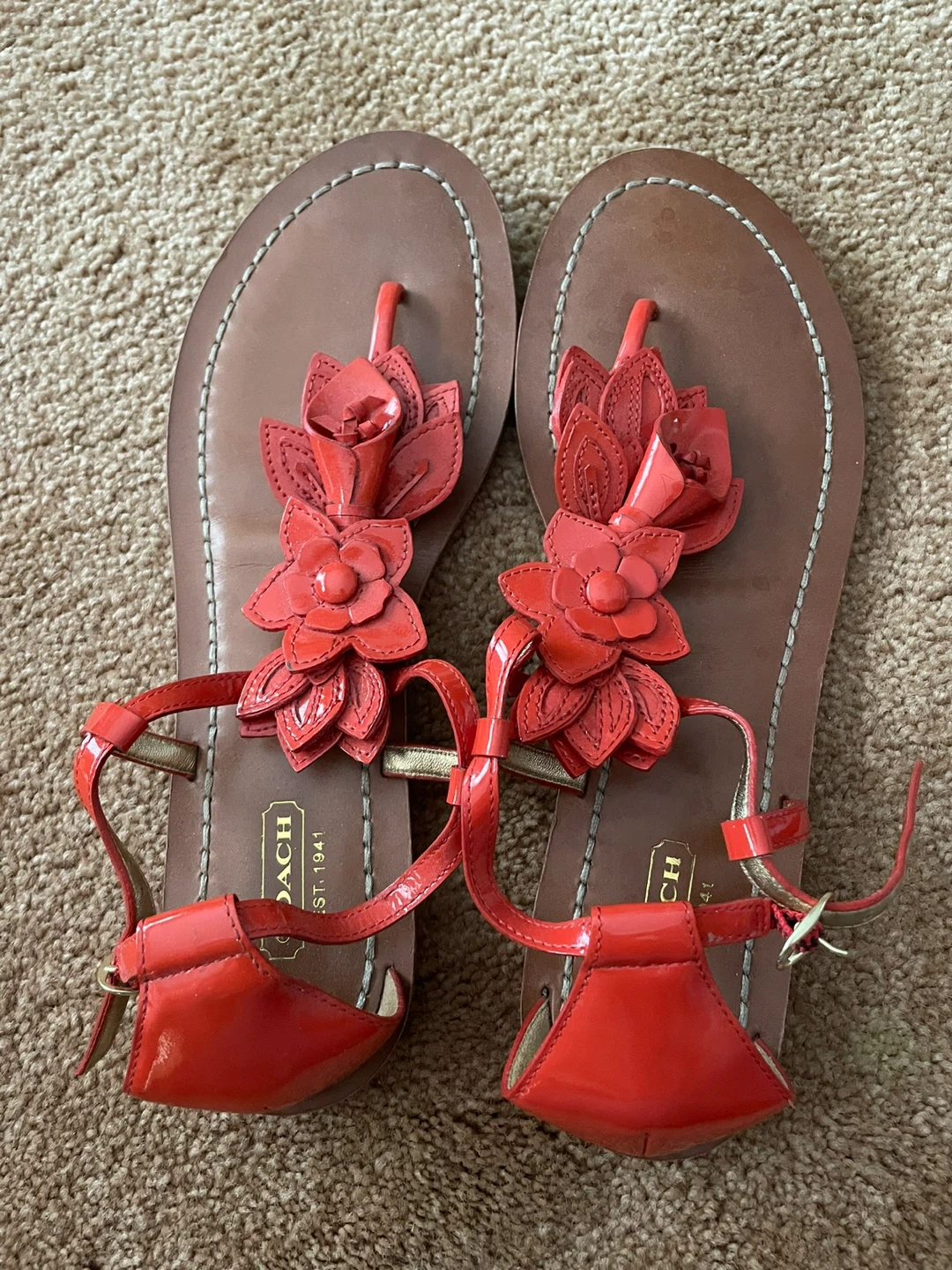 Coach Sierra Red Flower Flat Sandals Size 9