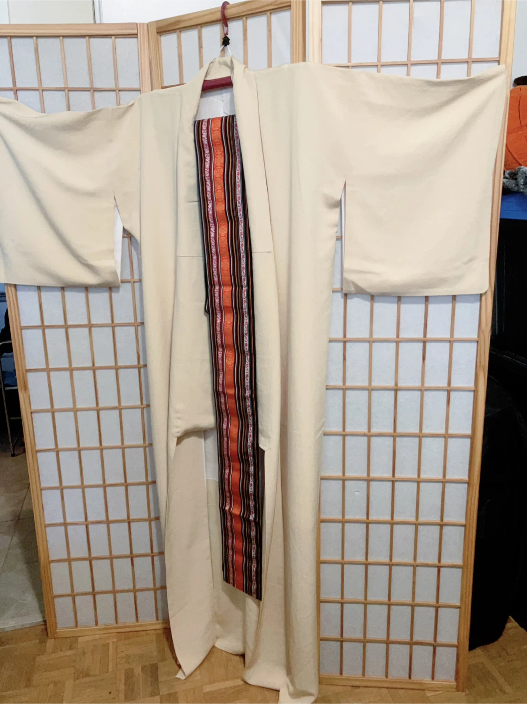 Cream Coloured Kimono with Striped belt