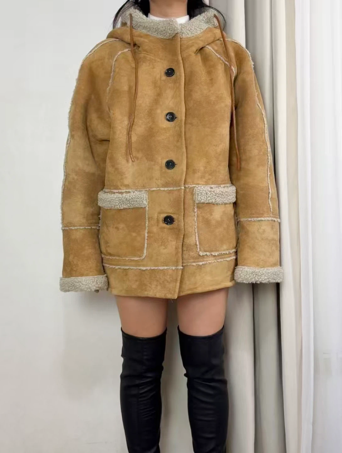 Women's Suede Sherpa Lined Hooded Jacket - photo 3