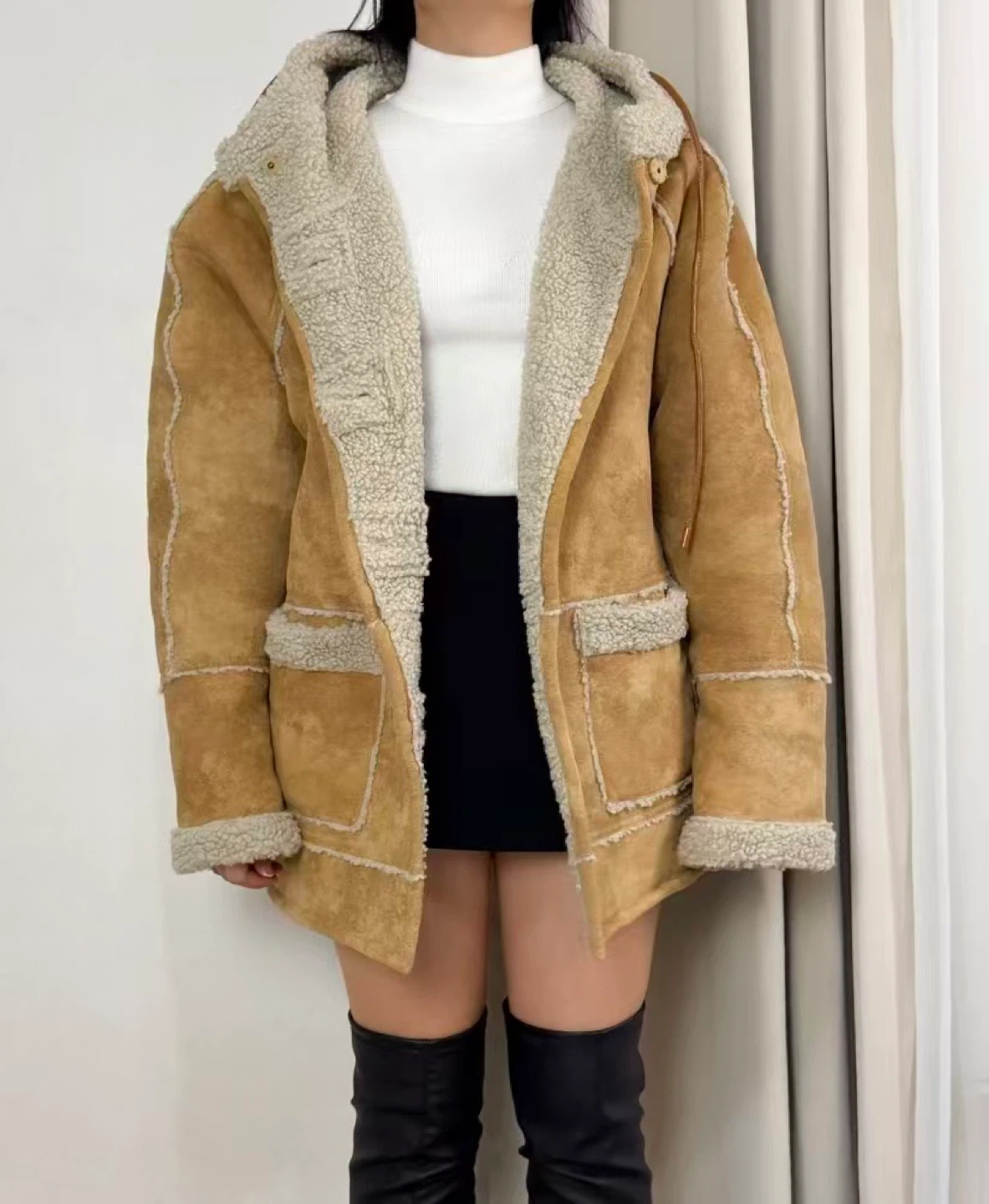 Women's Suede Sherpa Lined Hooded Jacket