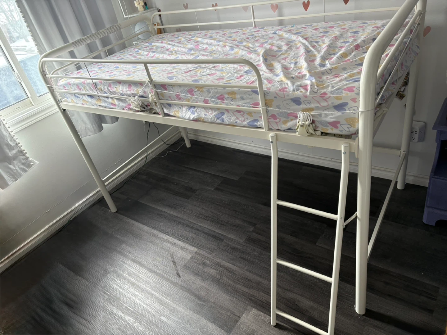 White Loft Bed with Ladder and  Twin Mattress - photo 2