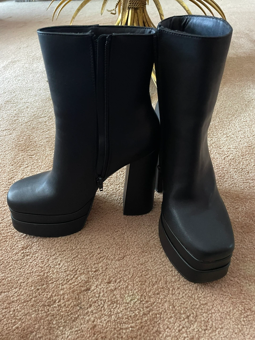 Black Platform Block Heel Ankle Boots - Size 8.5