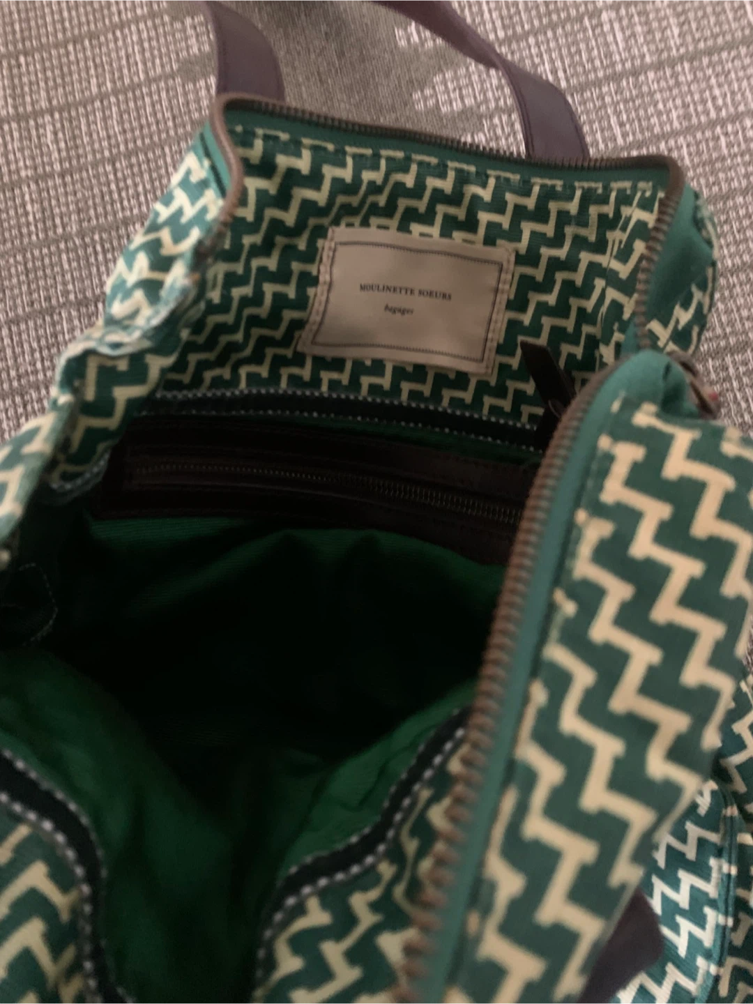 MOULINETTE SOEURS Green Chevron Pattern Tote Bag - photo 3