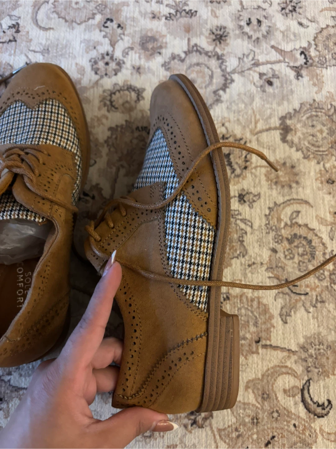Brown Wingtip Brogues with Houndstooth Detail - Size 7.5 - photo 2