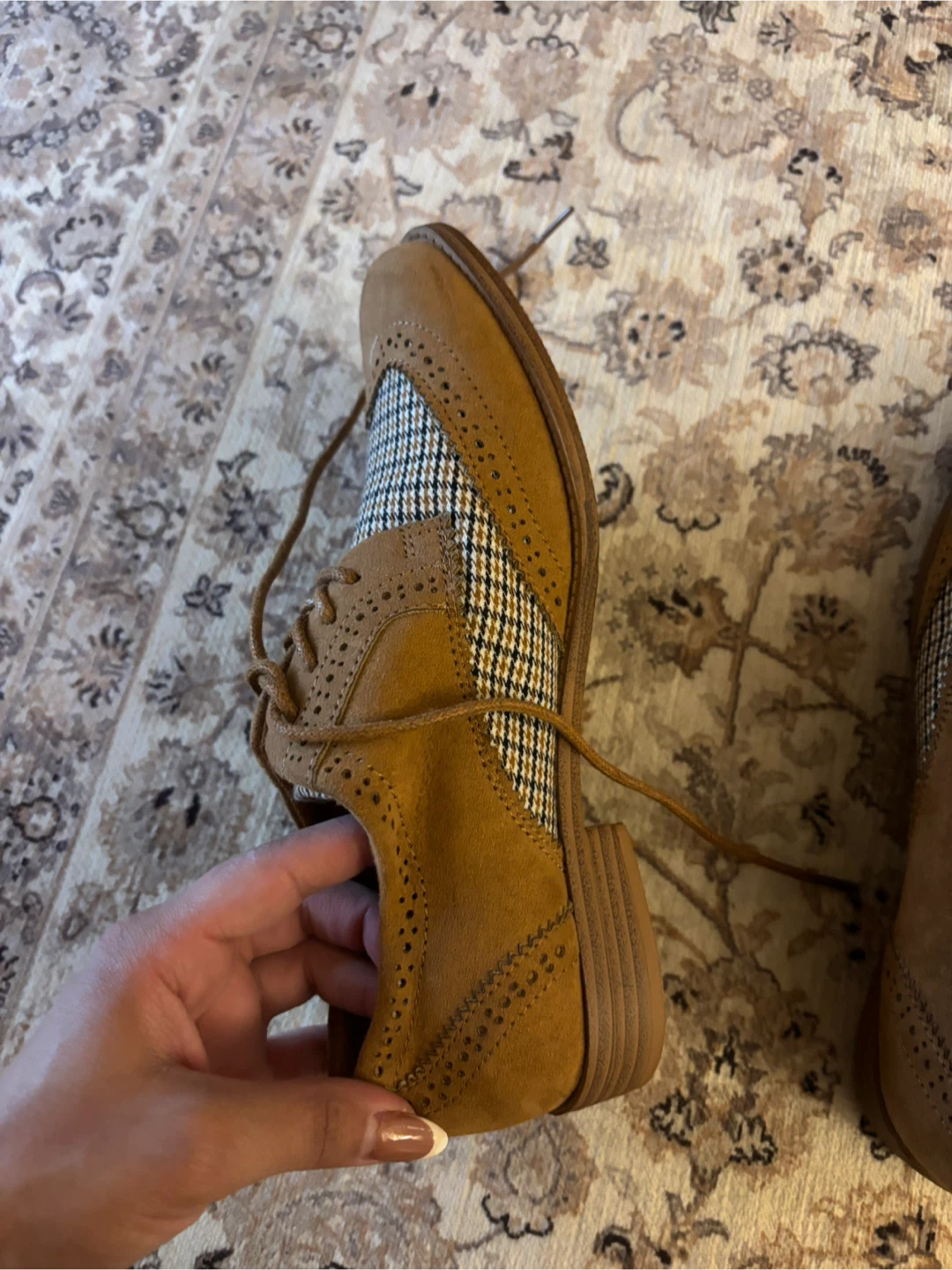 Brown Wingtip Brogues with Houndstooth Detail - Size 7.5 - photo 3