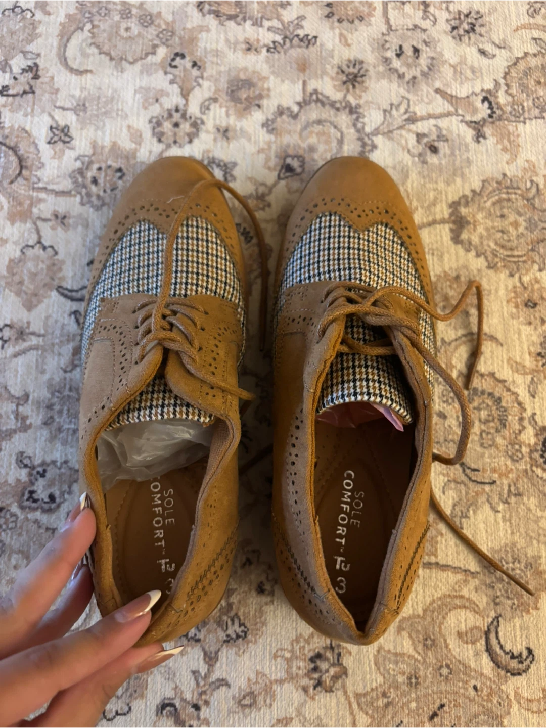 Brown Wingtip Brogues with Houndstooth Detail - Size 7.5