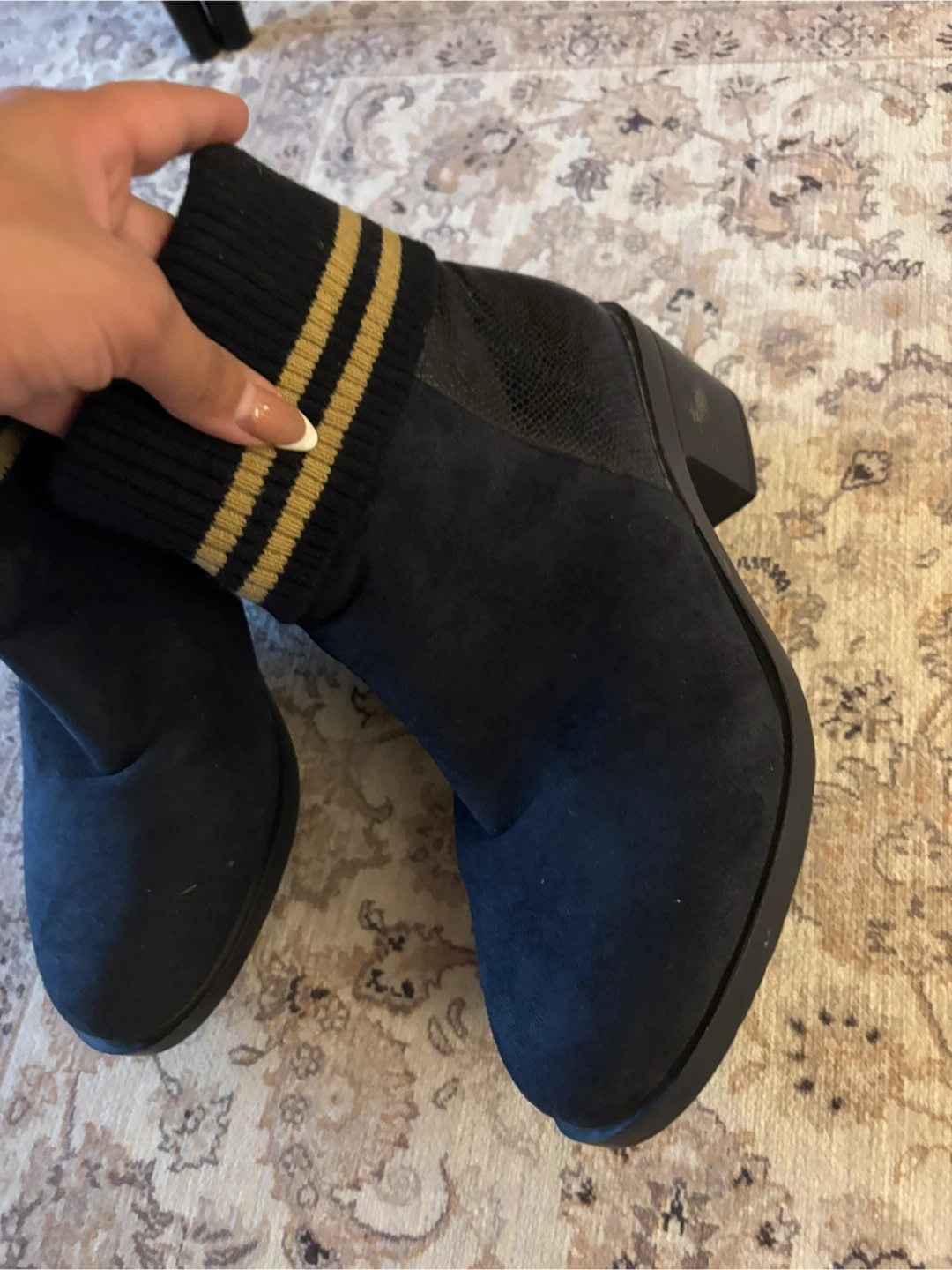Navy blue Ankle Boots with Gold Stripes - photo 3
