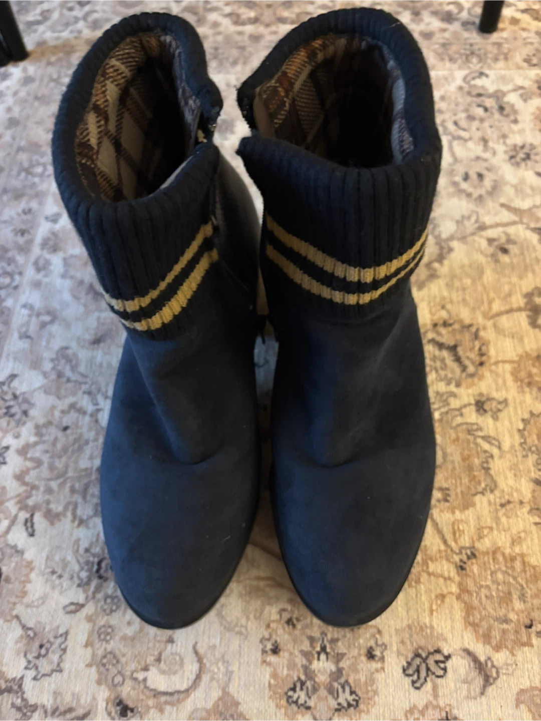Navy blue Ankle Boots with Gold Stripes