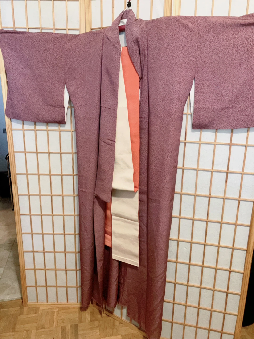 Purple Kimono with orange and Cream belt