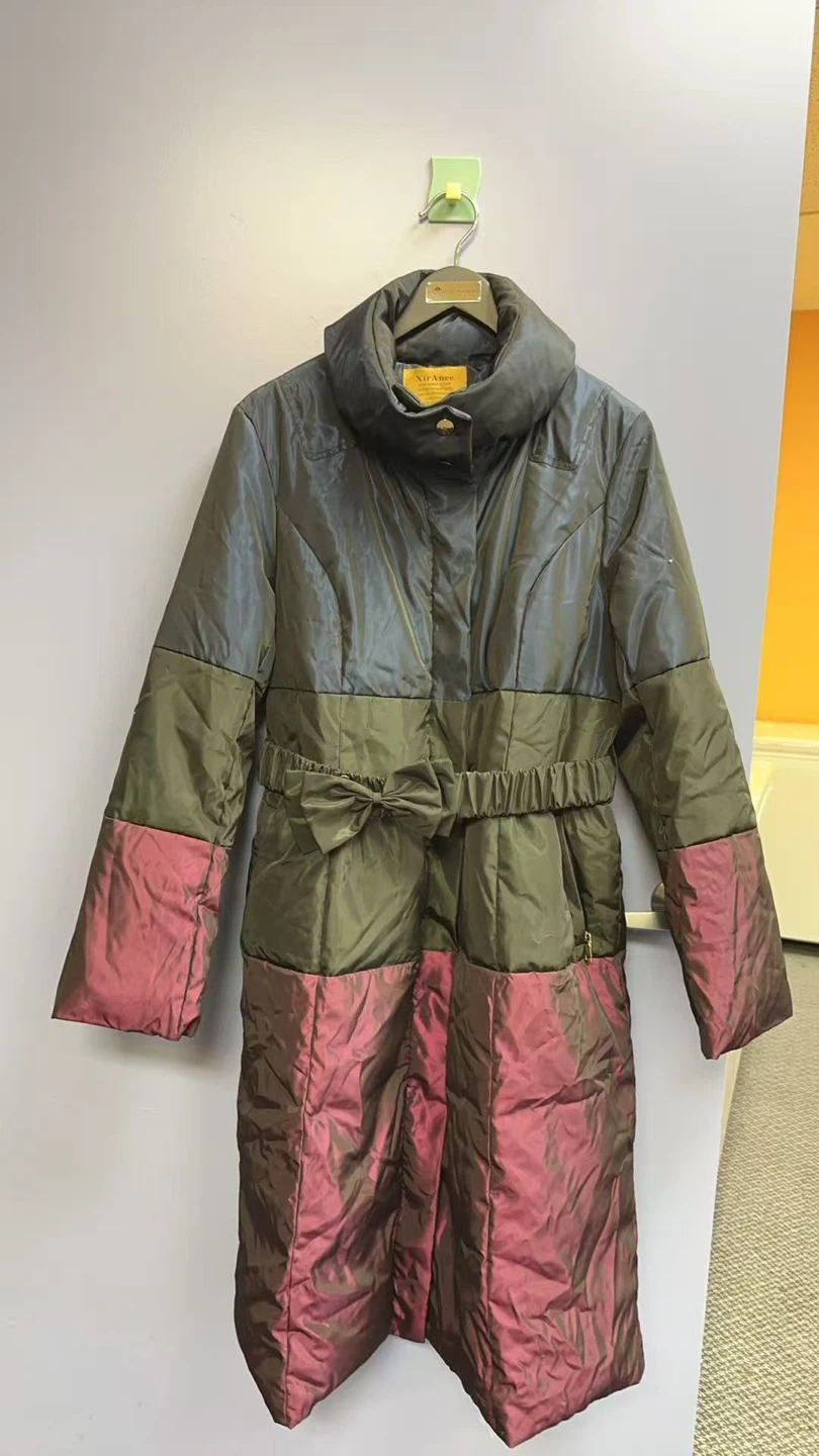 Colour Block Puffer Coat with Belt