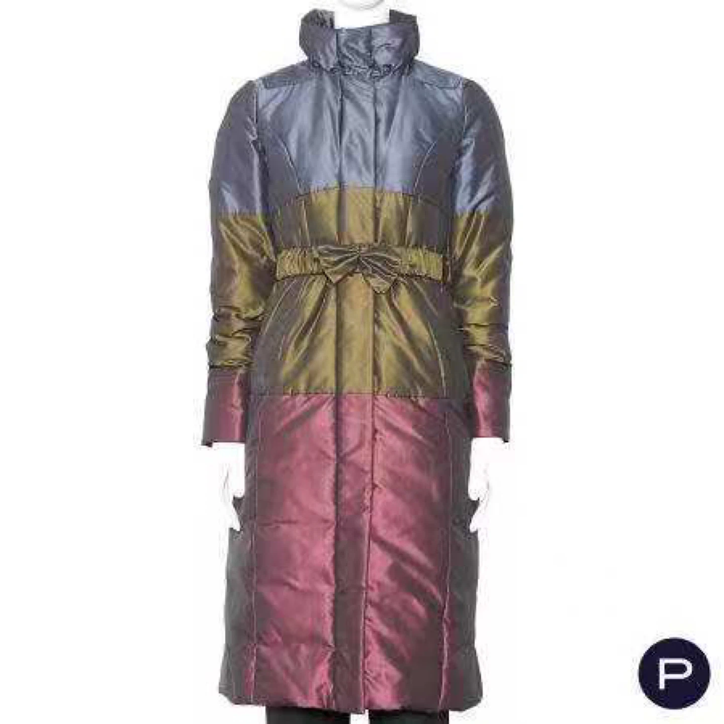 Colour Block Puffer Coat with Belt - photo 2