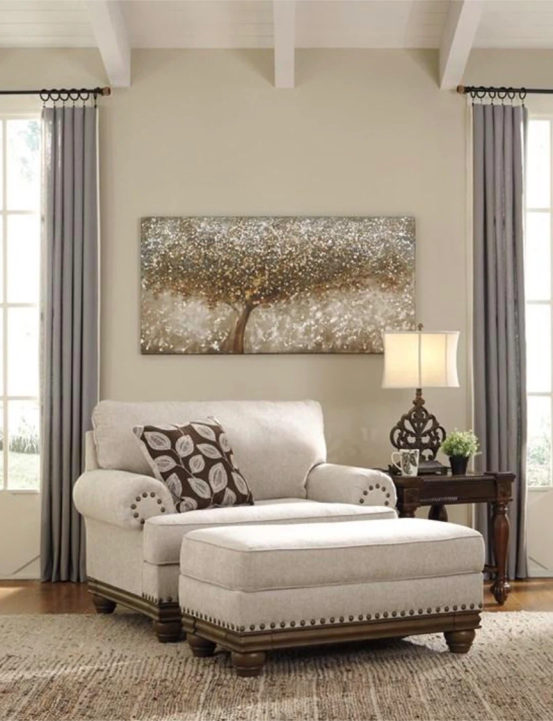 Cream Upholstered sofa , two Armchairs and an ottoman - photo 4