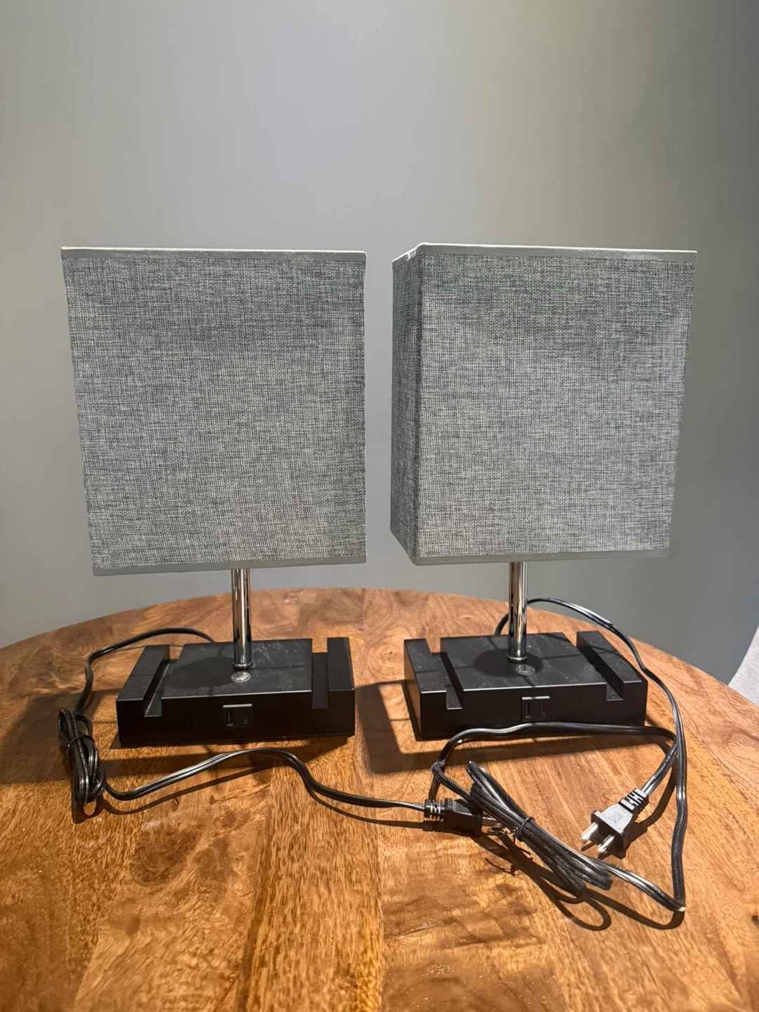 Set of 2 Grey Fabric Table Lamps