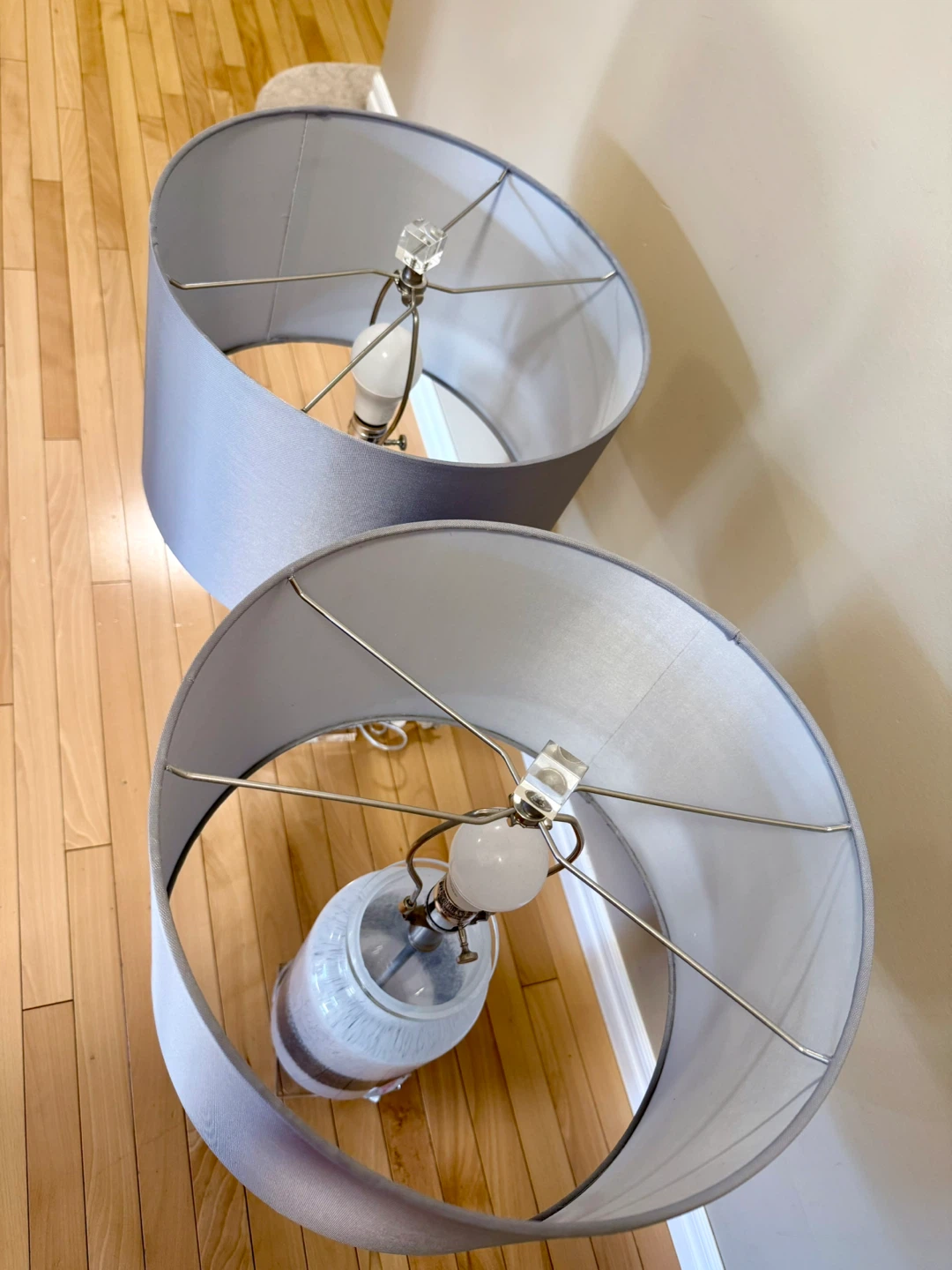 Pair of Grey Lamps with Speckled White and Black Glass Bases - photo 5