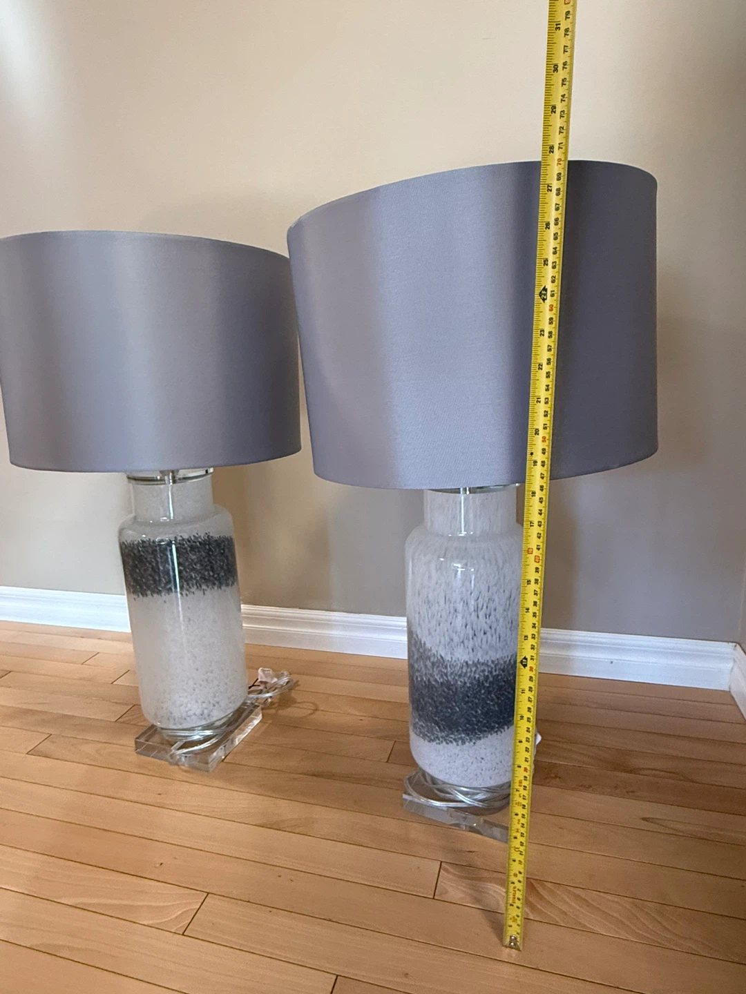 Pair of Grey Lamps with Speckled White and Black Glass Bases - photo 3