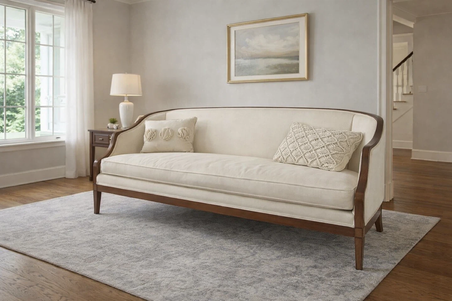 Cream Sofa with Wood Frame