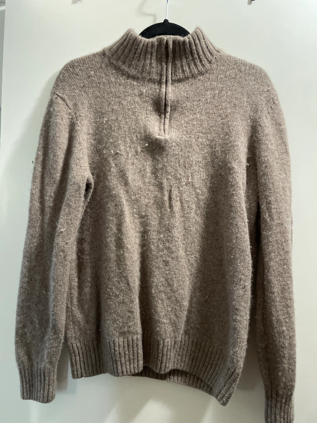 Brown Quarter-Zip Merino Wool Sweater