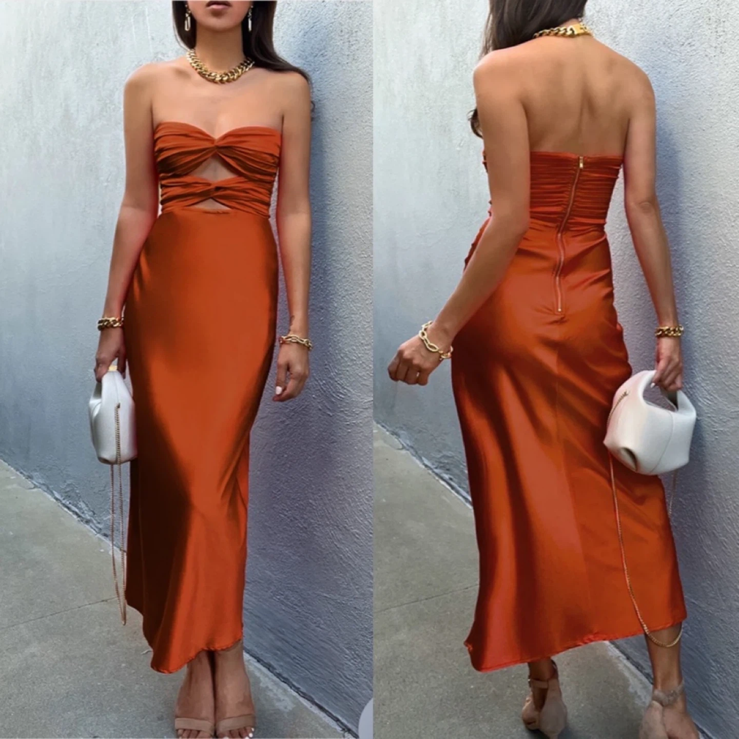Serenity Satin Midi Dress - Copper (S)