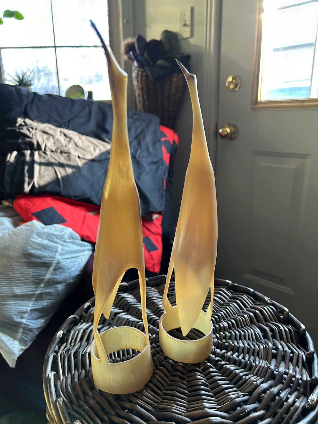Pair of Carved Horn Crane Figurines - photo 3
