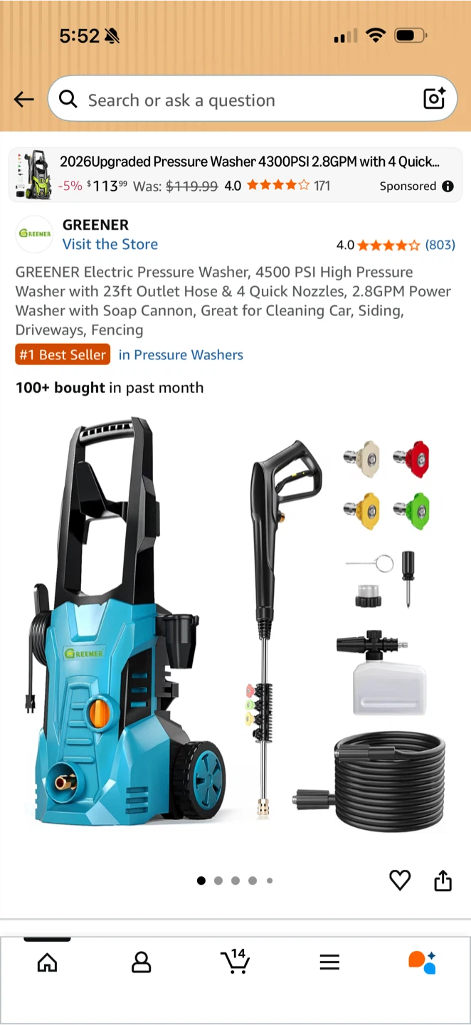 GREENER Electric Pressure Washer 4500 PSI