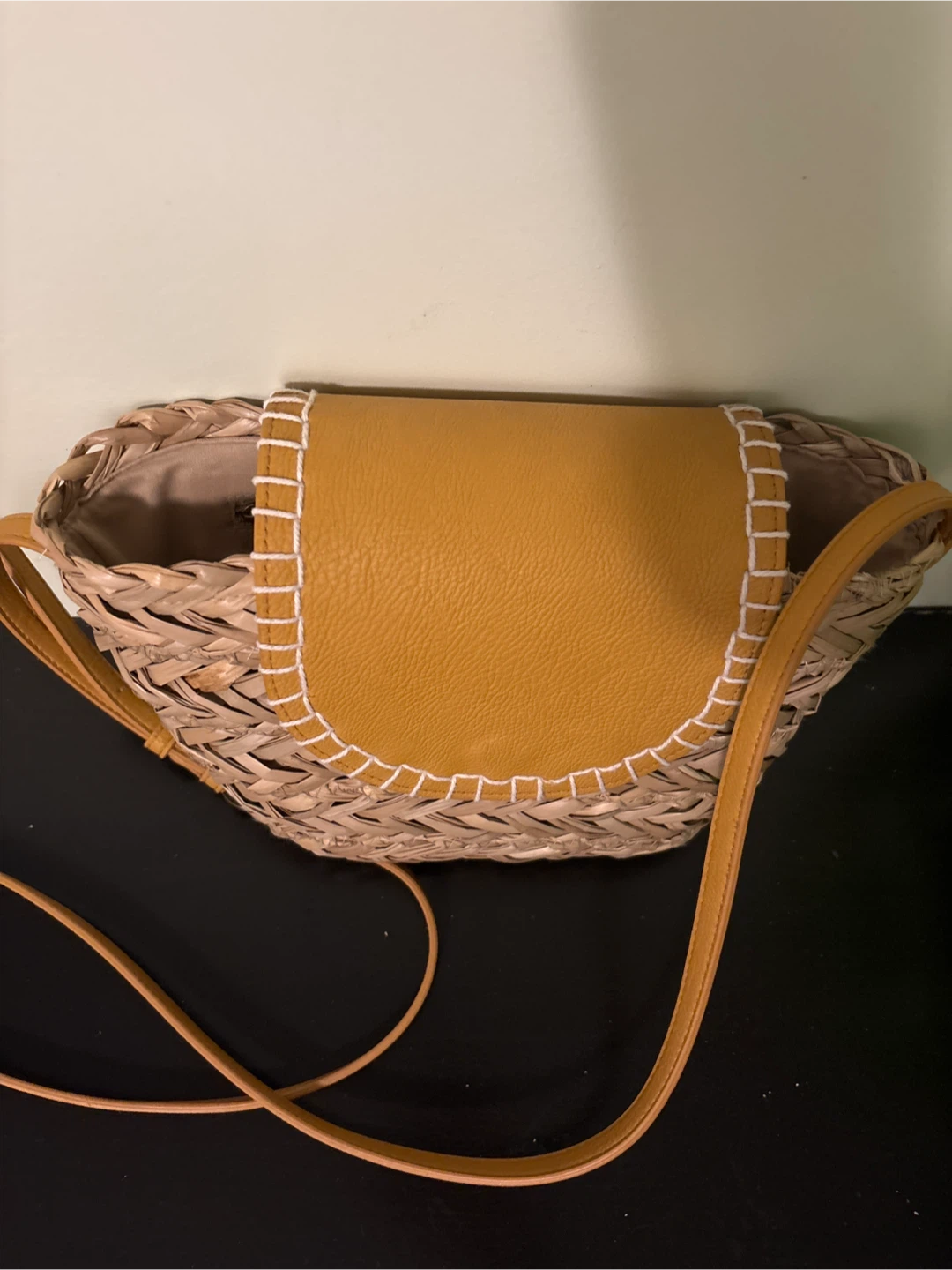 Woven Crossbody Bag with Yellow Faux Leather Flap - photo 2