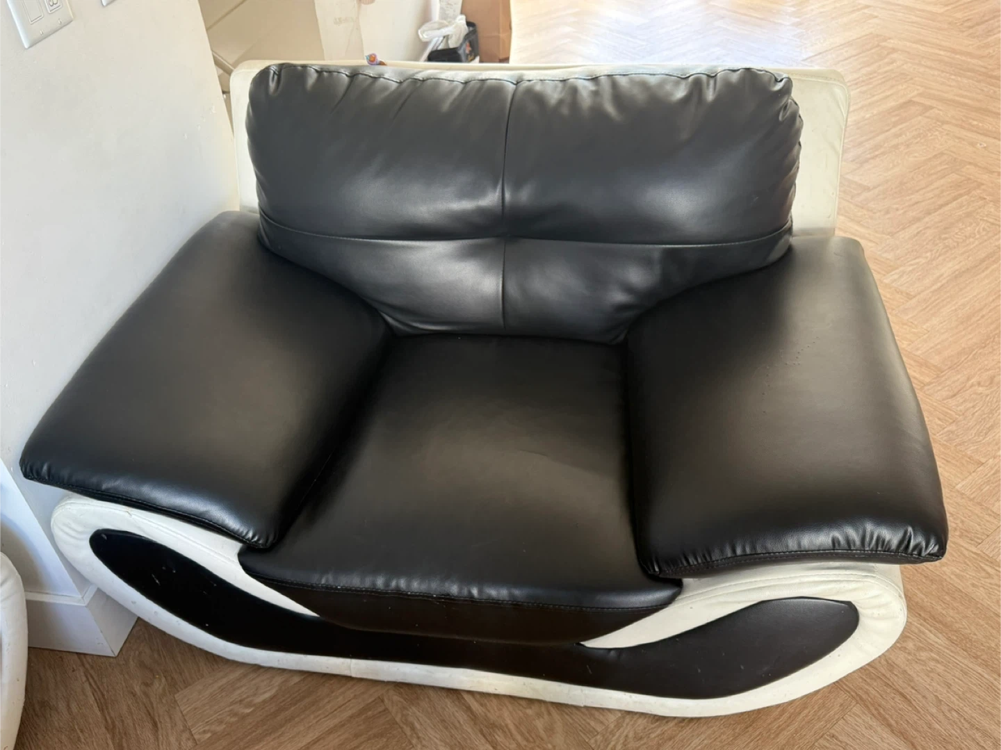 Black and White Faux Leather Loveseat