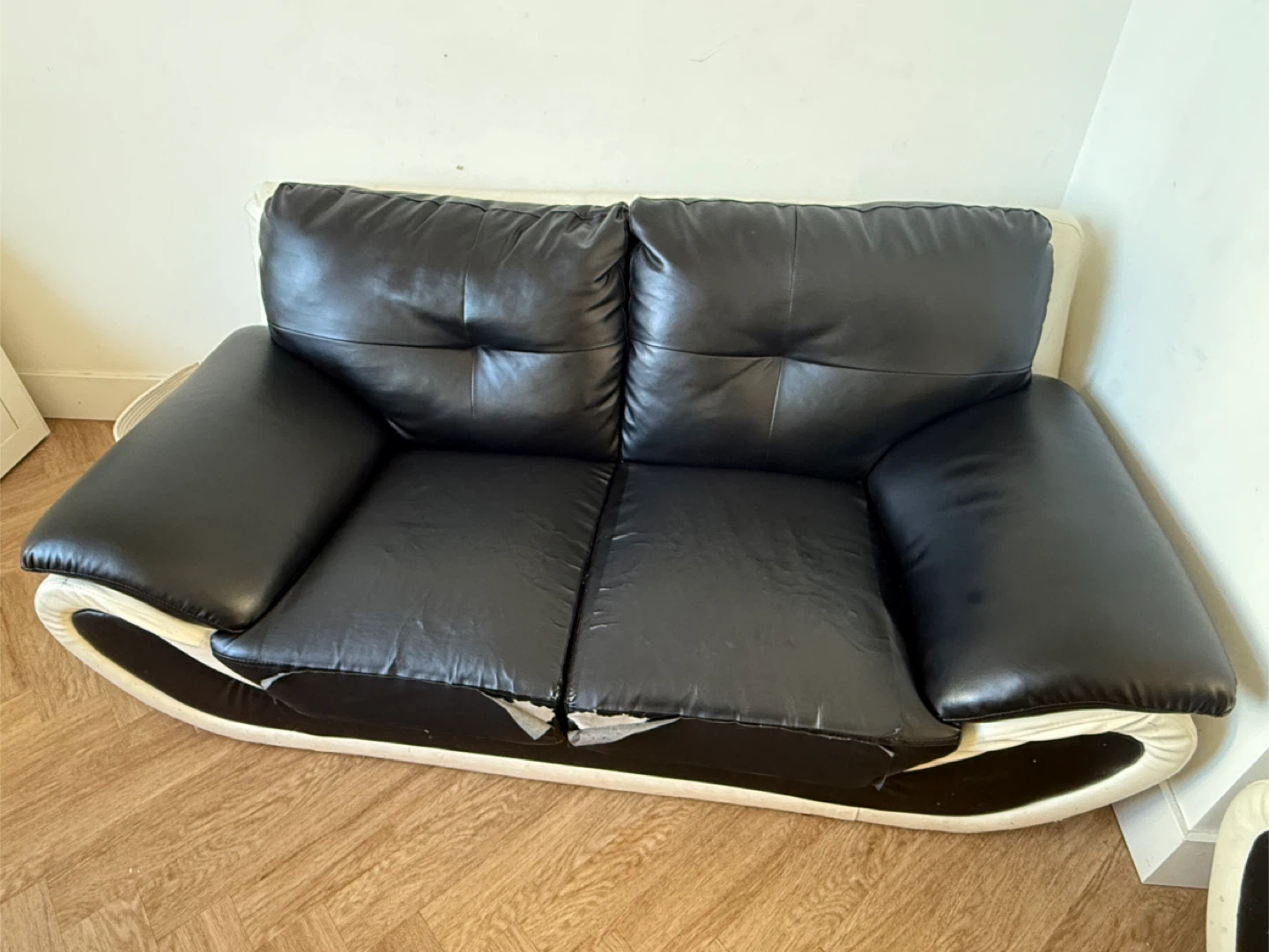 Black and White Faux Leather Loveseat - photo 2