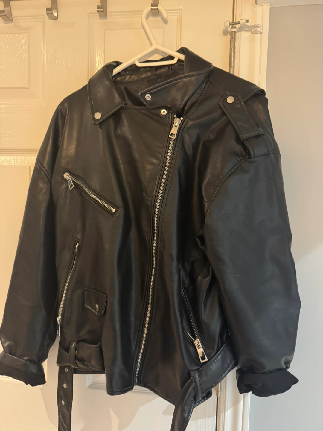 ZARA Black Faux Leather Biker Jacket - EUR XXL - photo 2