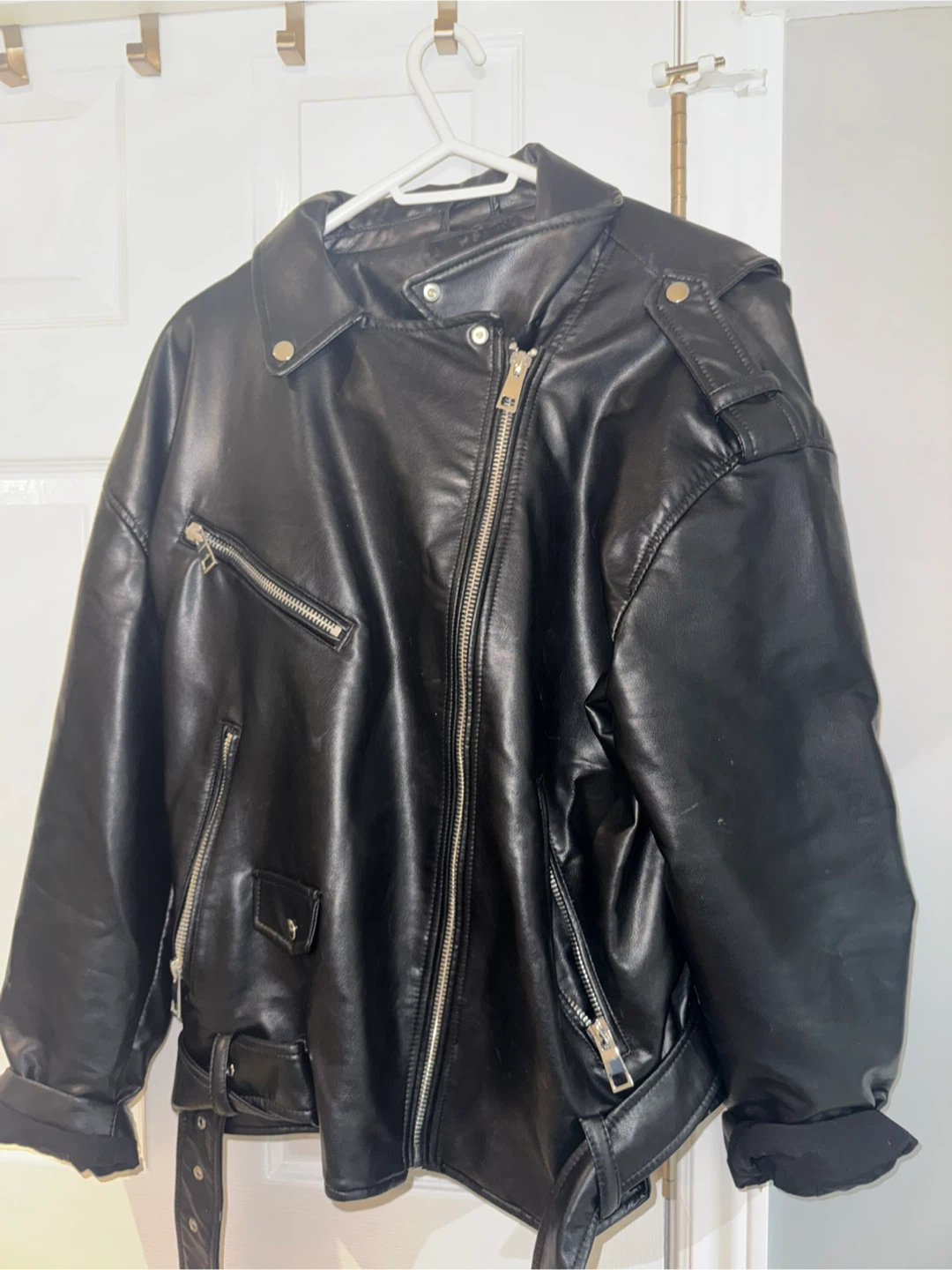 ZARA Black Faux Leather Biker Jacket - EUR XXL