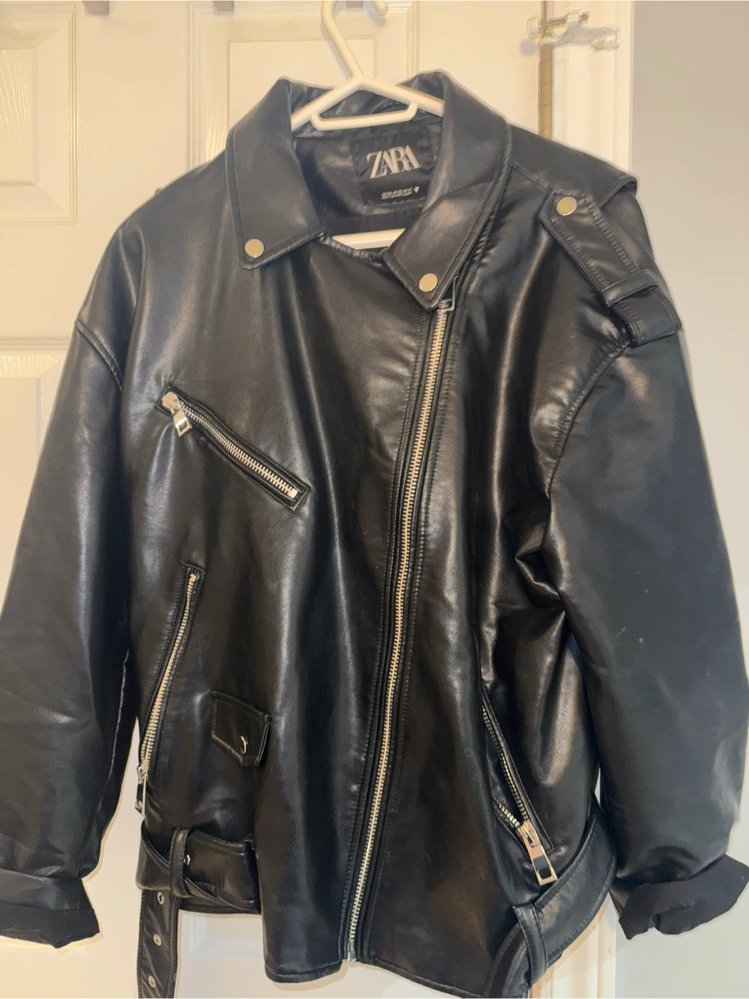 ZARA Black Faux Leather Biker Jacket - EUR XXL - photo 3