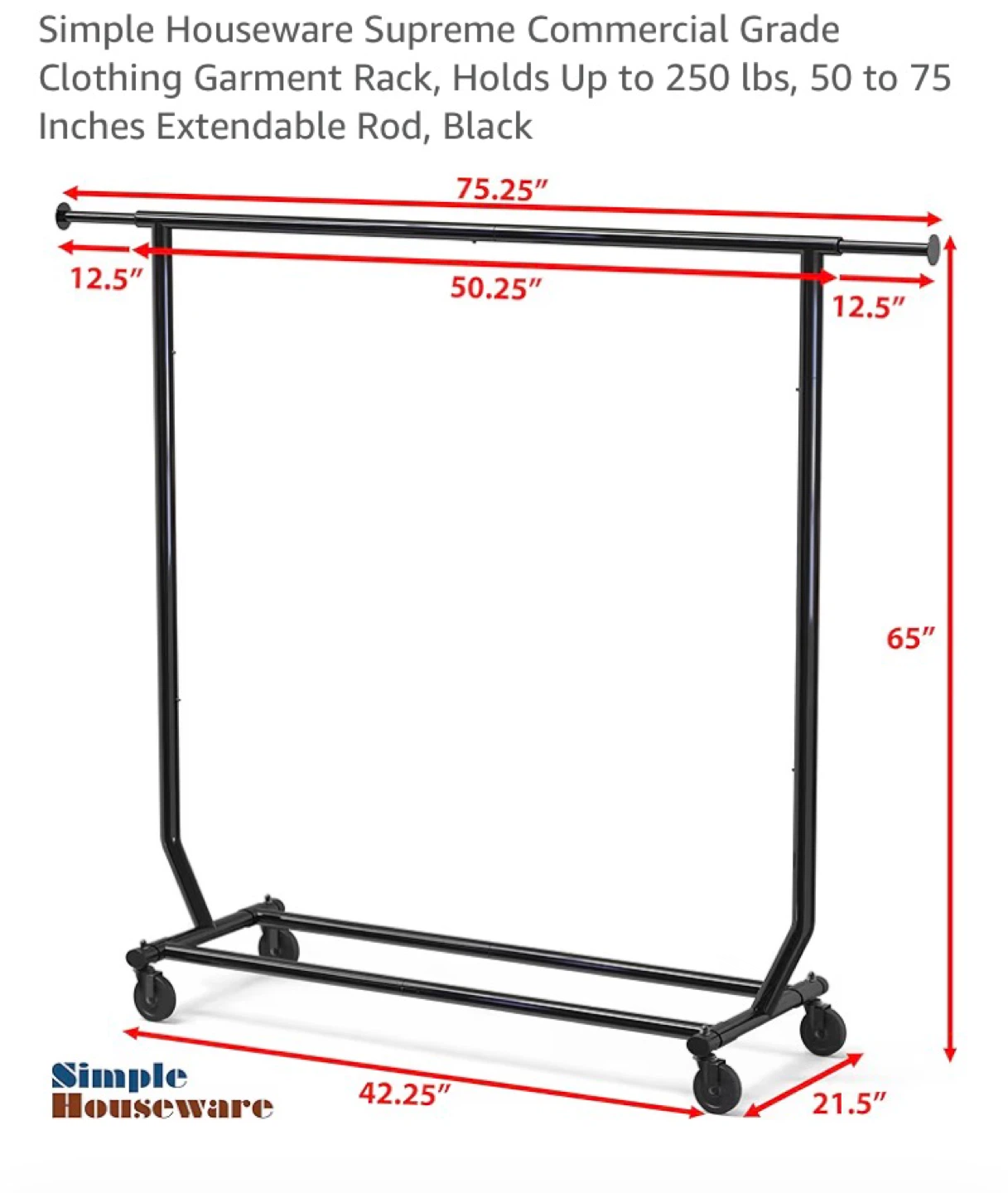 Simple Houseware Commercial Grade Garment Rack - Black