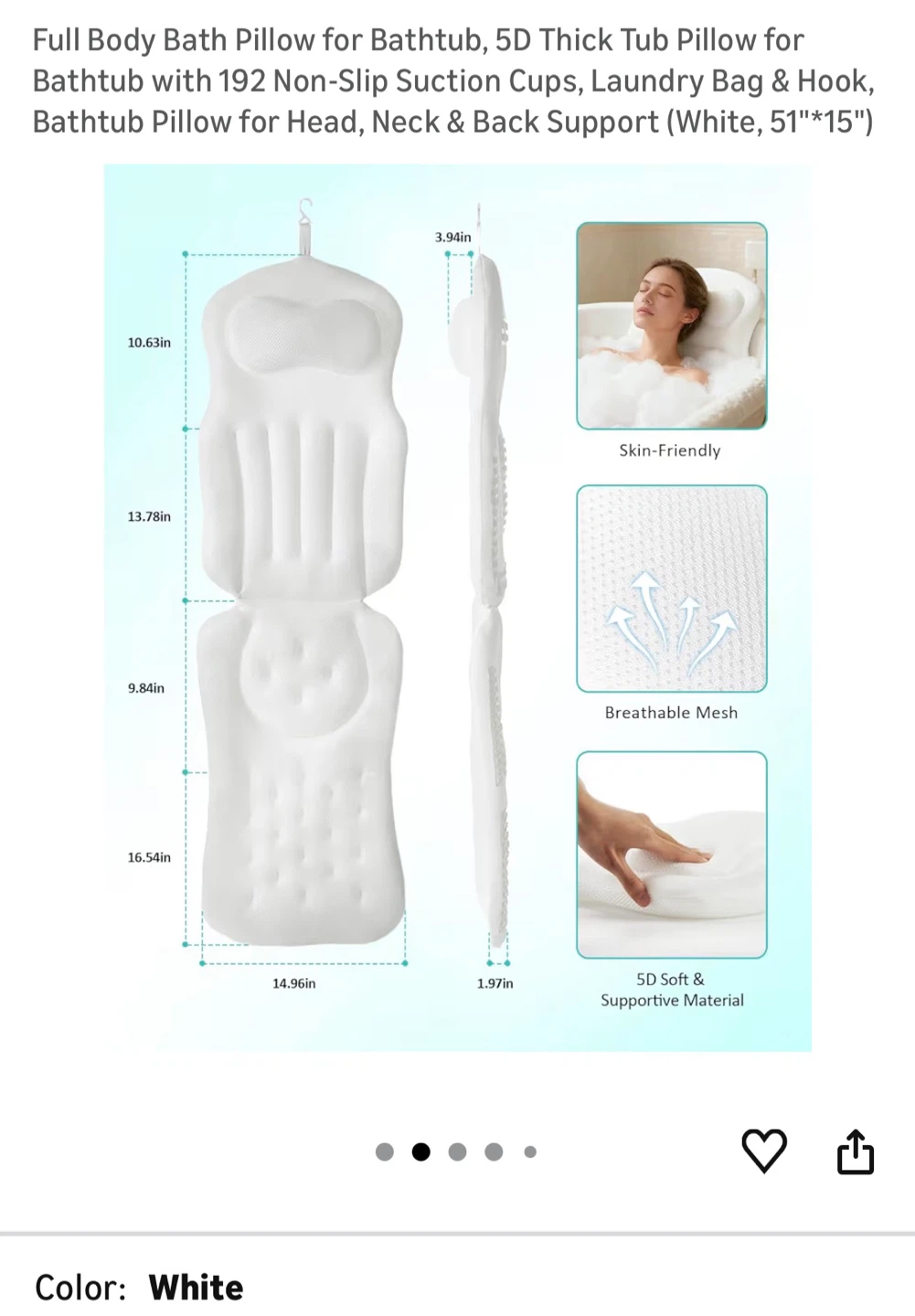 Brand New Full Body Bathtub Pillow - White - photo 2