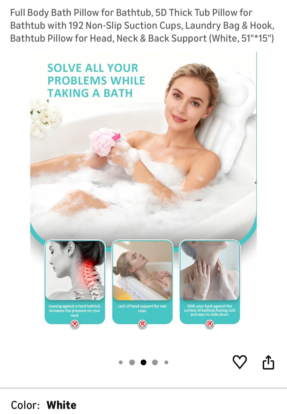 Brand New Full Body Bathtub Pillow - White - photo 3
